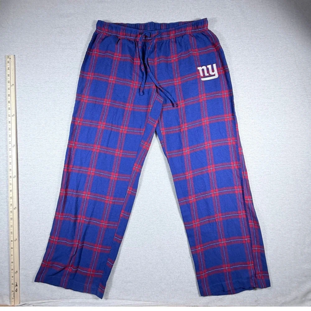 NFL New York Giants Football Men Blue Red Plaid Pajama Lounge Pant Large NY Logo